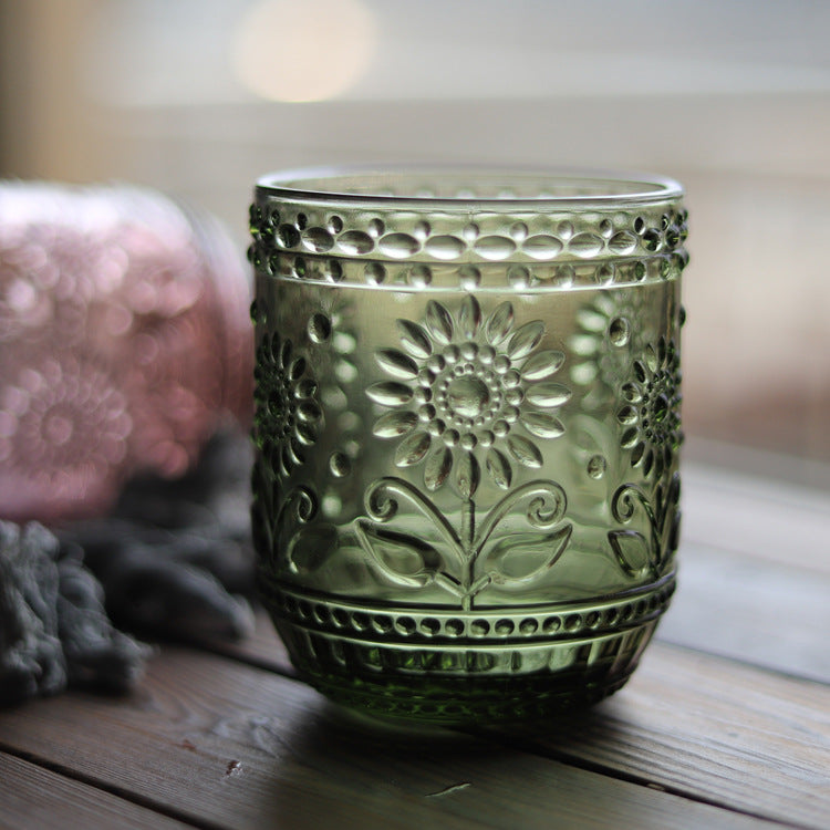 Vintage Relief Flower Pattern Glass Cup (1pc)