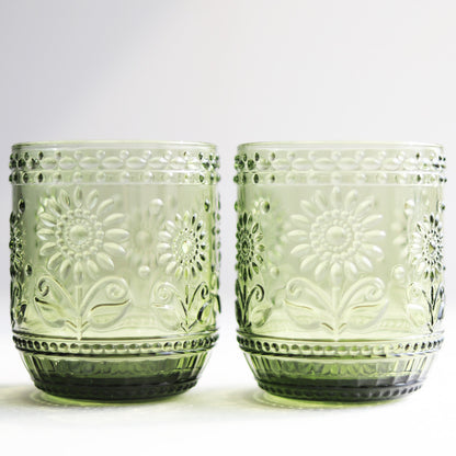 Vintage Relief Flower Pattern Glass Cup (1pc)