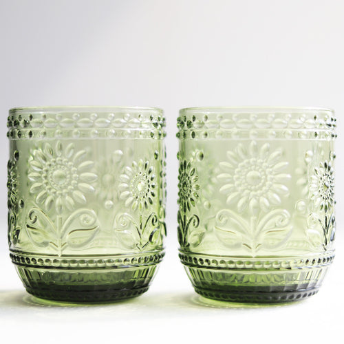 Vintage Relief Flower Pattern Glass Cup (1pc)