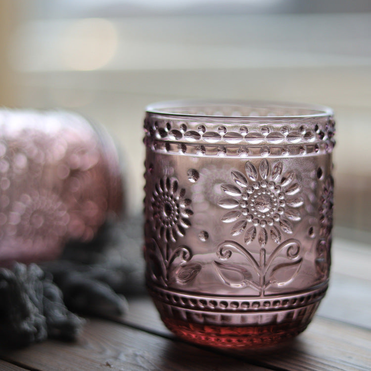 Vintage Relief Flower Pattern Glass Cup (1pc)